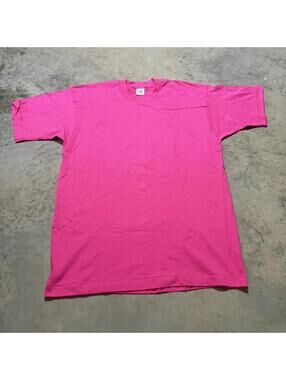 Vintage 90s Neon Pink Blank T Shirt Fruit of the Loom USA Made Minimal Retro L